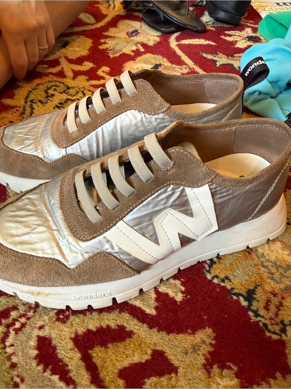 Wonders Taupe & Silver Nylon Suede Sneakers